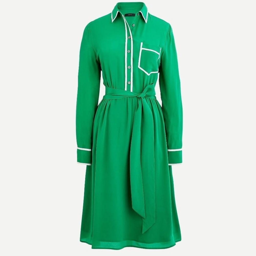 J. Crew Green Midi Dress with White Accents